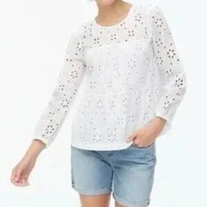 J. Crew Factory eyelet tiered pop over white top s